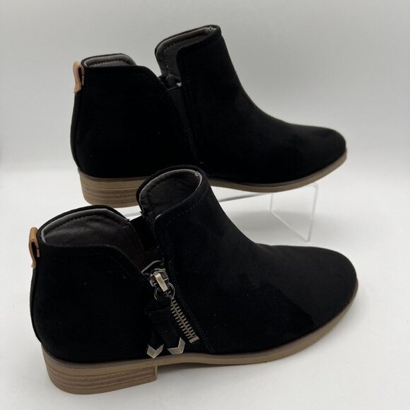 Dr Scholls Womens Astir Black Faux Suede Ankle Booties 7M Side Zip Western Goth - Picture 2 of 12